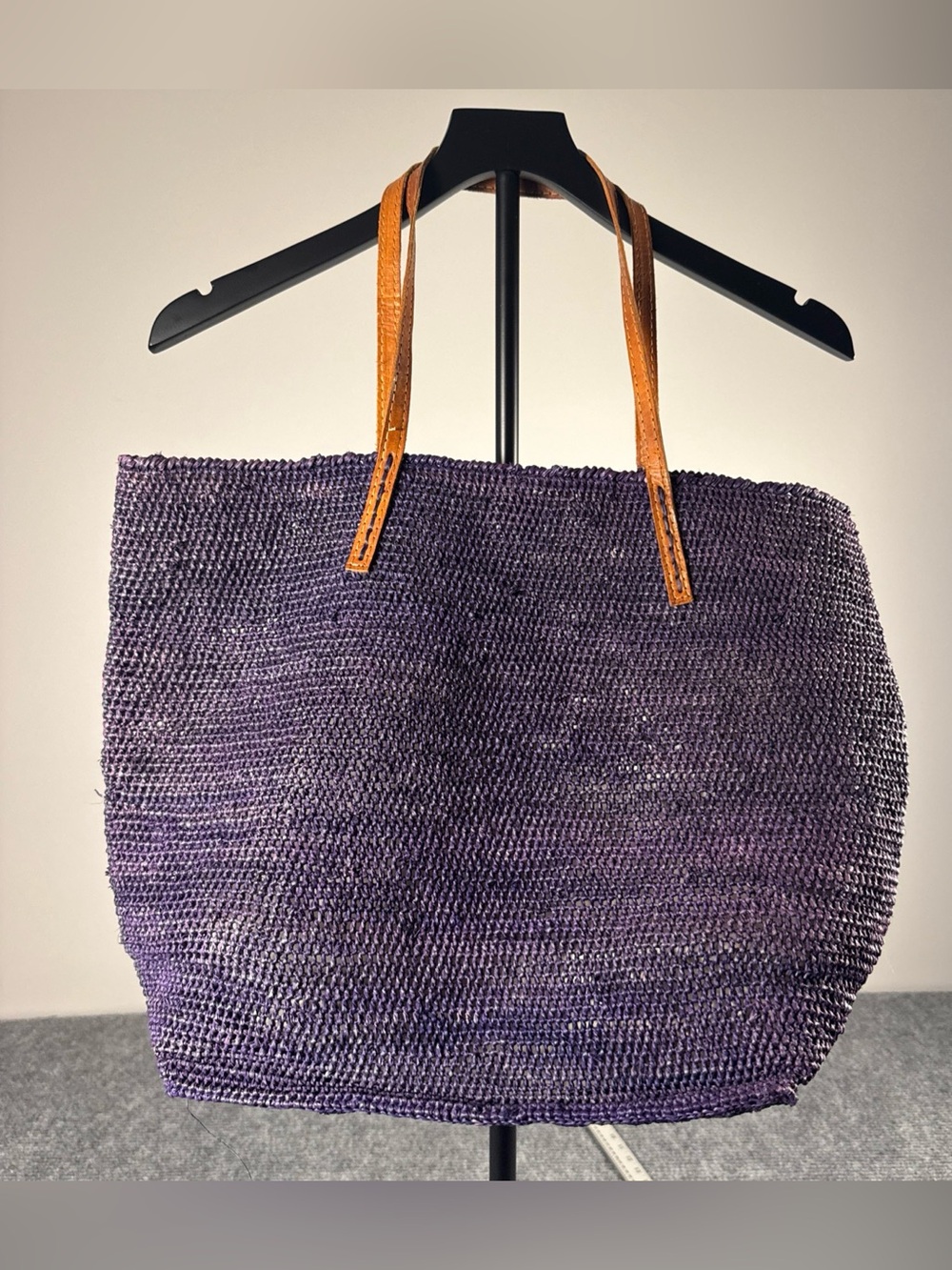 Mar Y Sol Raffia Shoulder Tote Bag Purple  Straw Woven Shopper Beach Boho